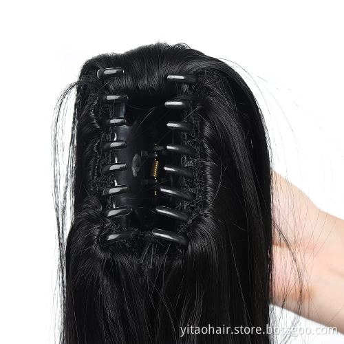 Long Wavy Black Ponytail Claw Hair 24 Inch Long Wave Ponytail hair Extension Synthetic Wrap Around Drawstring Hair with 1Clips